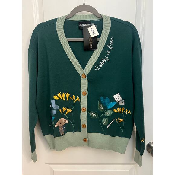BoxLunch Harry Potter Dobby Floral Cardigan M Embroidery Cottagecore Preppy NWT - Picture 1 of 8